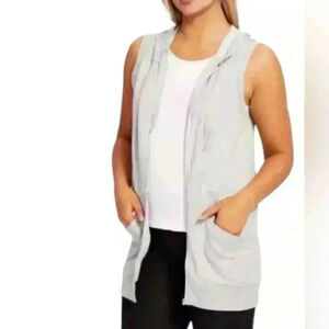 YOGALICIOUS Full Zip Up Sleeveless Grey Tunic Sweatshirt Hoodie Size XL